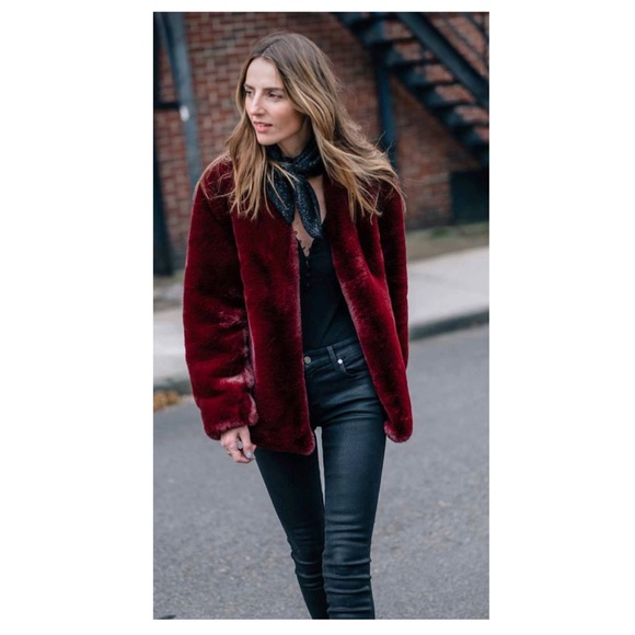 Burgundy Faux Fur Jacket - Picture 2 of 8